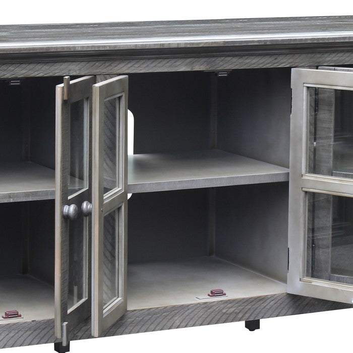 Wooden TV Stand with 6 Doors and 3 Cabinet Storage, Gray