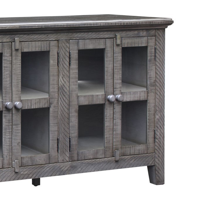 Wooden TV Stand with 6 Doors and 3 Cabinet Storage, Gray