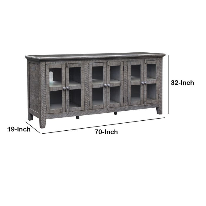 Wooden TV Stand with 6 Doors and 3 Cabinet Storage, Gray