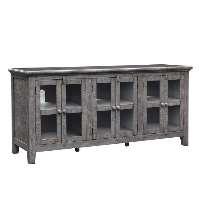 Wooden TV Stand with 6 Doors and 3 Cabinet Storage, Gray