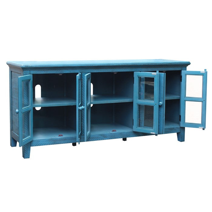 Wooden TV Stand with 6 Doors and 3 Cabinet Storage, Blue