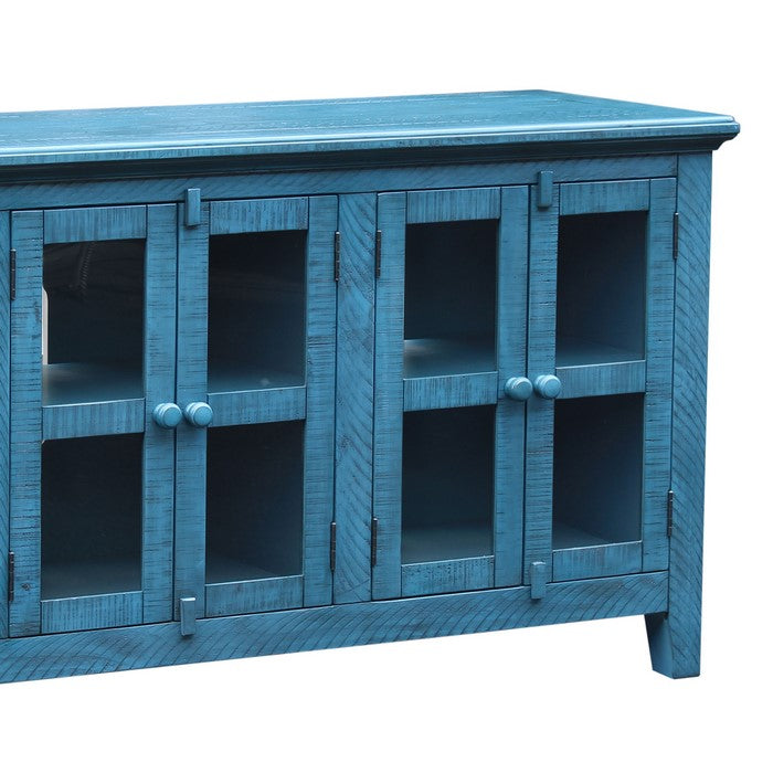 Wooden TV Stand with 6 Doors and 3 Cabinet Storage, Blue