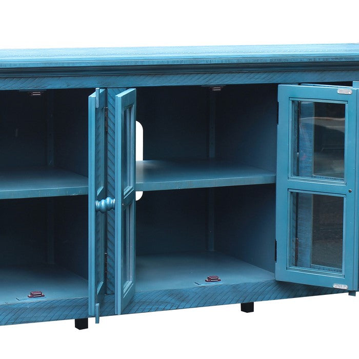 Wooden TV Stand with 6 Doors and 3 Cabinet Storage, Blue