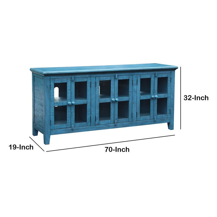 Wooden TV Stand with 6 Doors and 3 Cabinet Storage, Blue