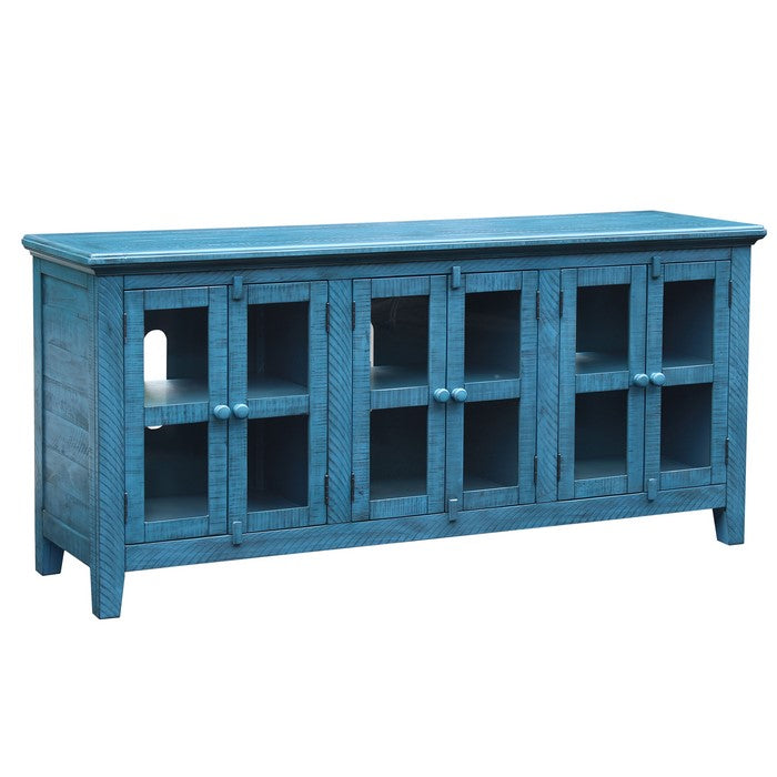 Wooden TV Stand with 6 Doors and 3 Cabinet Storage, Blue
