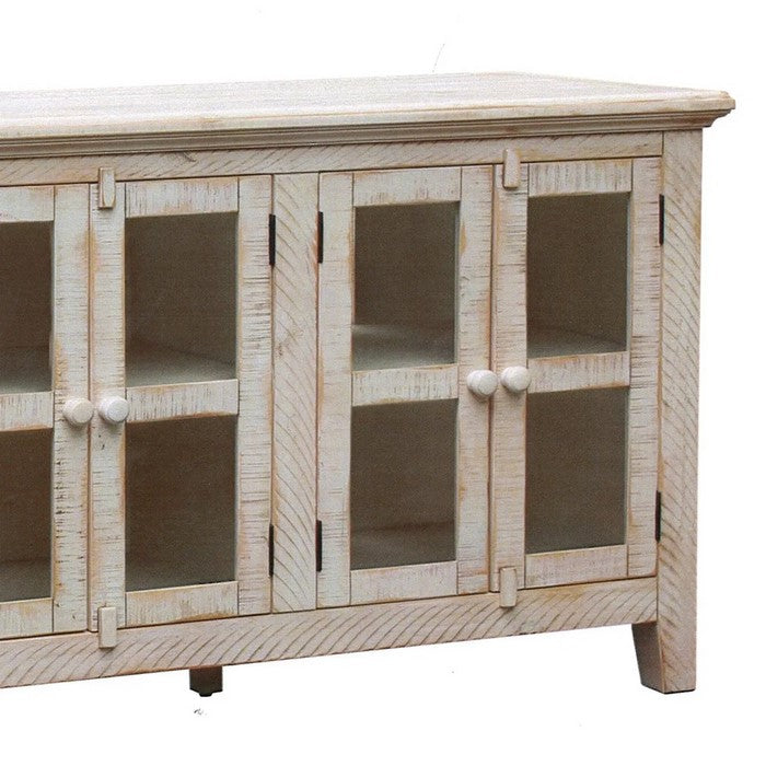 Wooden TV Stand with 3 Door Cabinets with Barn Latch, Antique White