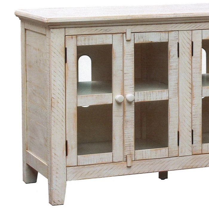 Wooden TV Stand with 3 Door Cabinets with Barn Latch, Antique White
