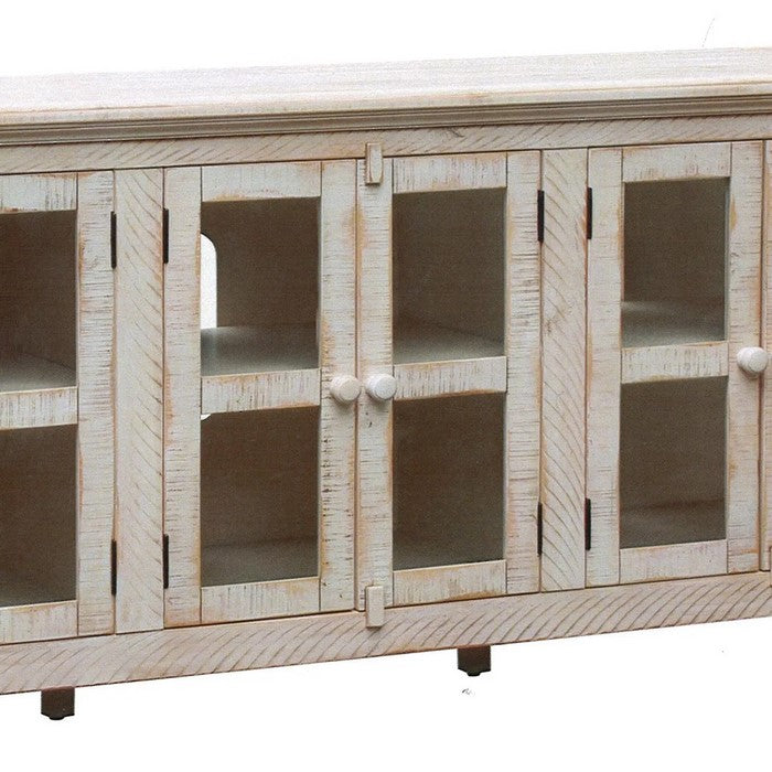 Wooden TV Stand with 3 Door Cabinets with Barn Latch, Antique White
