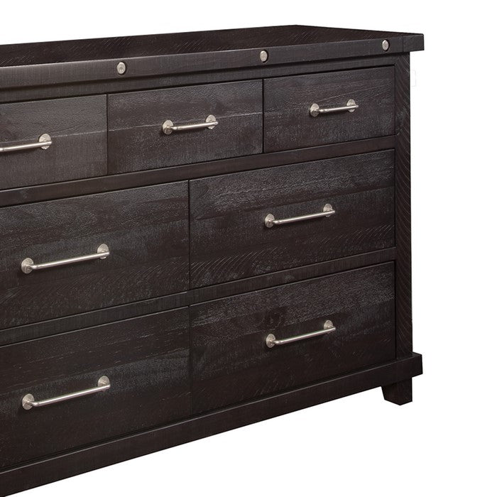 Wooden Dresser with 7 Drawers and Chamfered Legs, Dark Brown