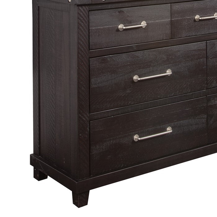 Wooden Dresser with 7 Drawers and Chamfered Legs, Dark Brown