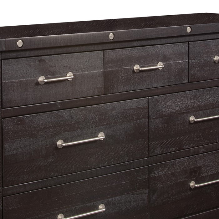 Wooden Dresser with 7 Drawers and Chamfered Legs, Dark Brown
