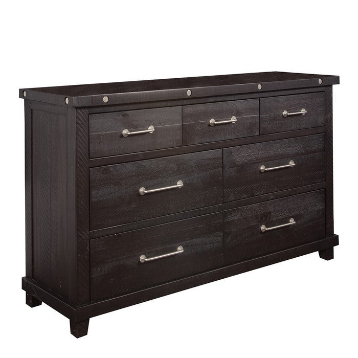 Wooden Dresser with 7 Drawers and Chamfered Legs, Dark Brown