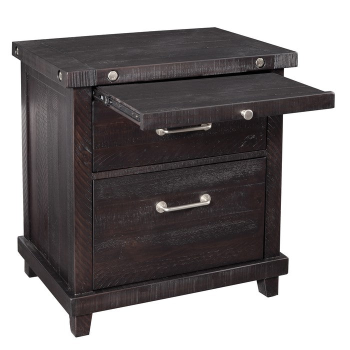 Wooden Nightstand with 2 Drawer Storage and Pull Out Tray, Dark Brown