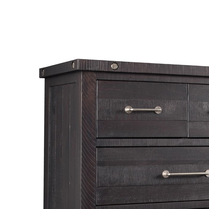Wooden Chest with 6 Drawers and Metal Bar Handles, Dark Brown