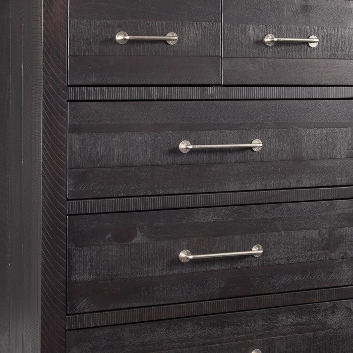 Wooden Chest with 6 Drawers and Metal Bar Handles, Dark Brown