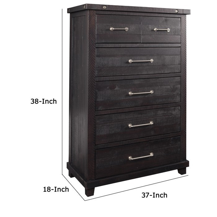 Wooden Chest with 6 Drawers and Metal Bar Handles, Dark Brown