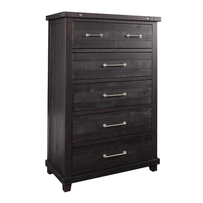Wooden Chest with 6 Drawers and Metal Bar Handles, Dark Brown