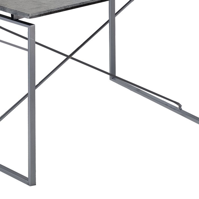 Rectangular Wooden Dining Table with X Shape Metal Base, Gray and Silver