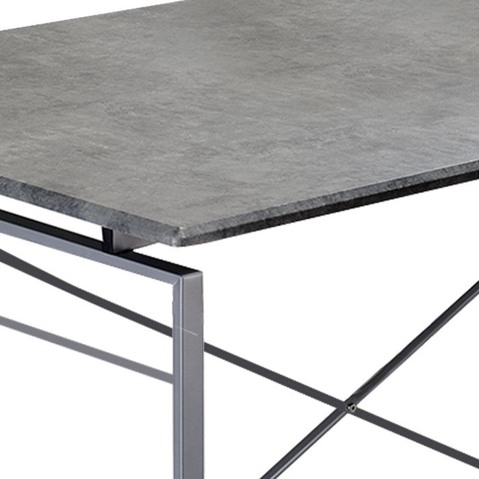 Rectangular Wooden Dining Table with X Shape Metal Base, Gray and Silver