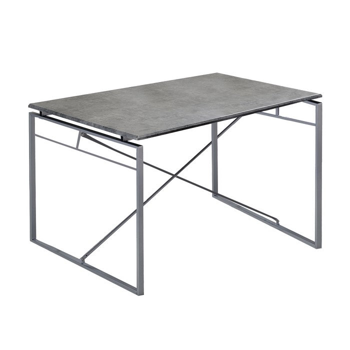 Rectangular Wooden Dining Table with X Shape Metal Base, Gray and Silver