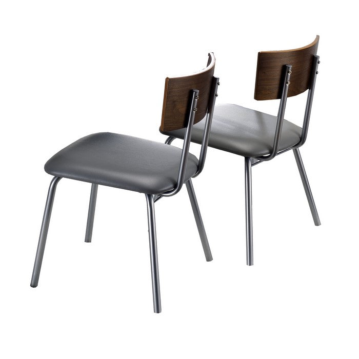 Metal Frame Side Chair with Curved Backrest, Set of 2, Gray and Brown