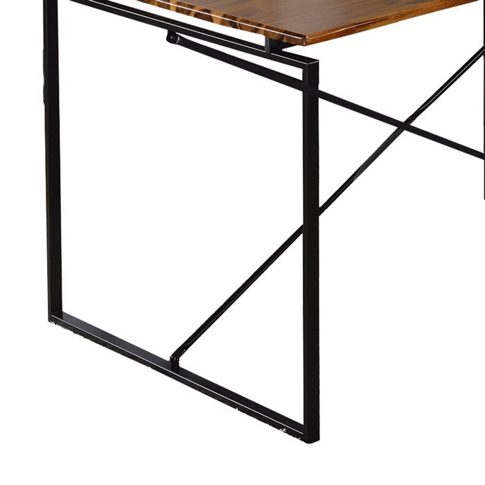 Rectangular Wooden Dining Table with X Shape Metal Base, Black and Brown