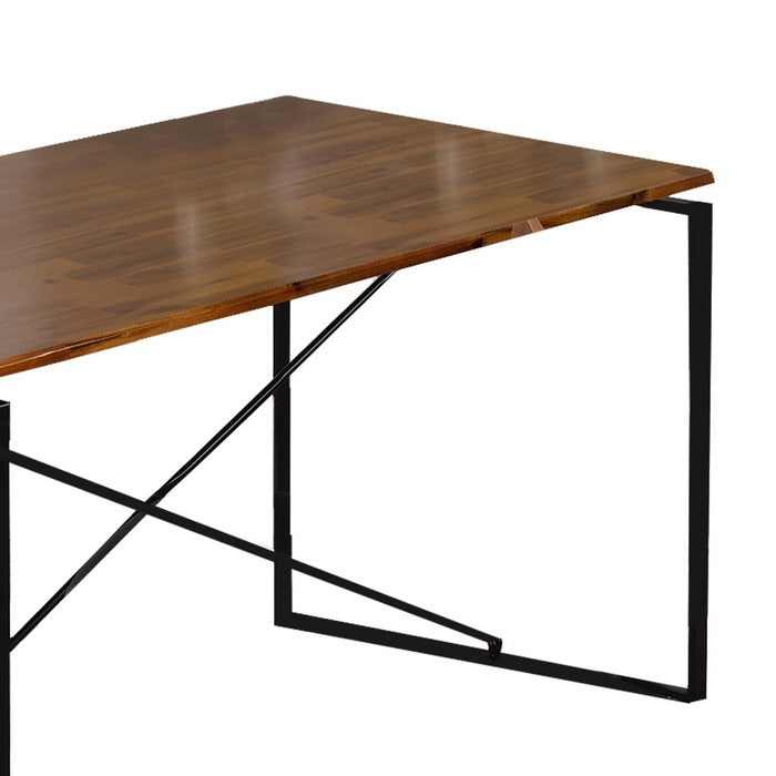 Rectangular Wooden Dining Table with X Shape Metal Base, Black and Brown