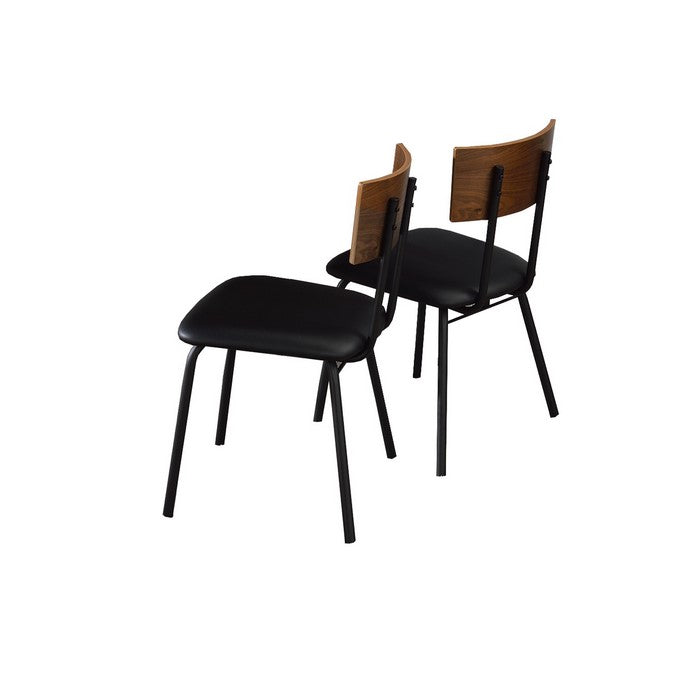Metal Frame Side Chair with Curved Panel Backrest, Set of 2,Black and Brown