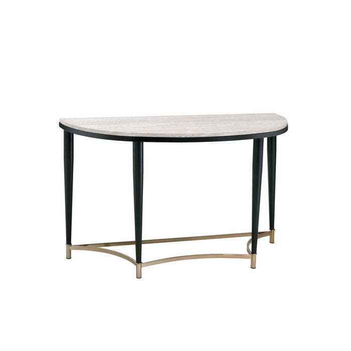 Semi Circular Tabletop Sofa Table with Metal Apron Trims, Black and Brown