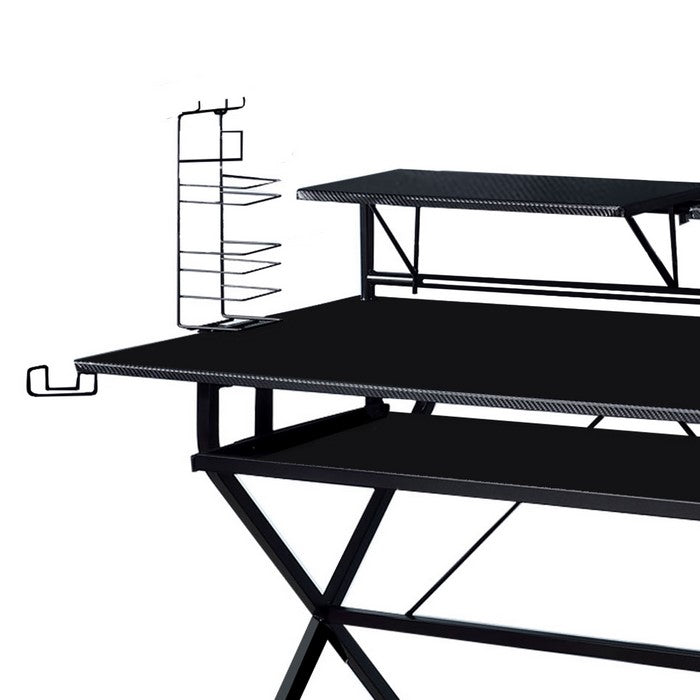 Tubular Metal Frame Computer Desk with 2 Shelves and Cup Holder, Black