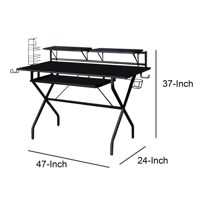 Tubular Metal Frame Computer Desk with 2 Shelves and Cup Holder, Black