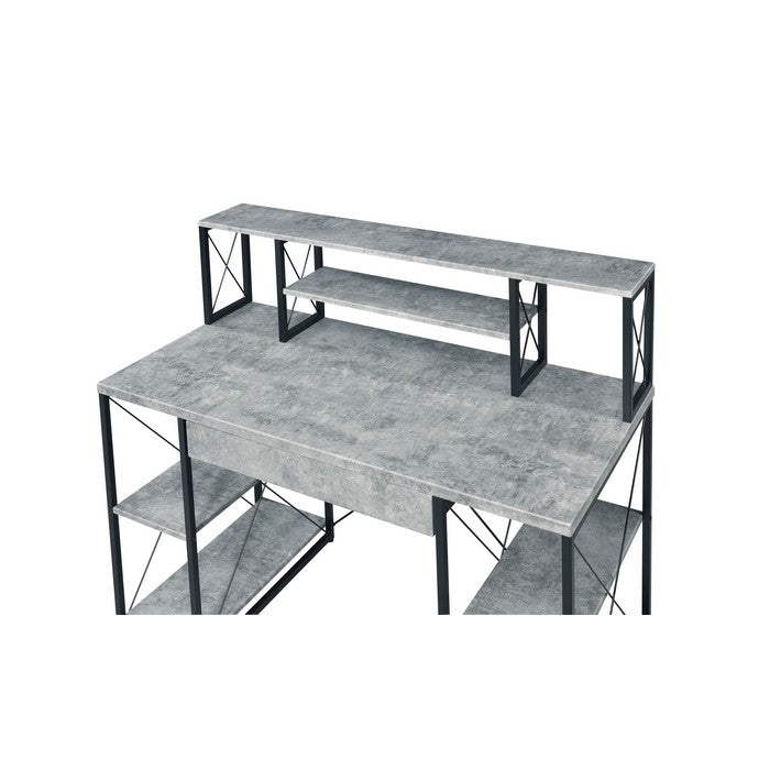Metal Desk with 4 Open Bottom Shelves and Bookcase Hutch, Gray and Black