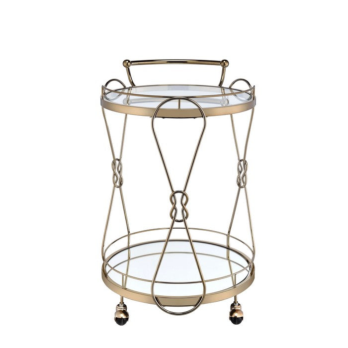 Serving Cart with 2 Glass Shelves and Caster Support, Gold and Clear