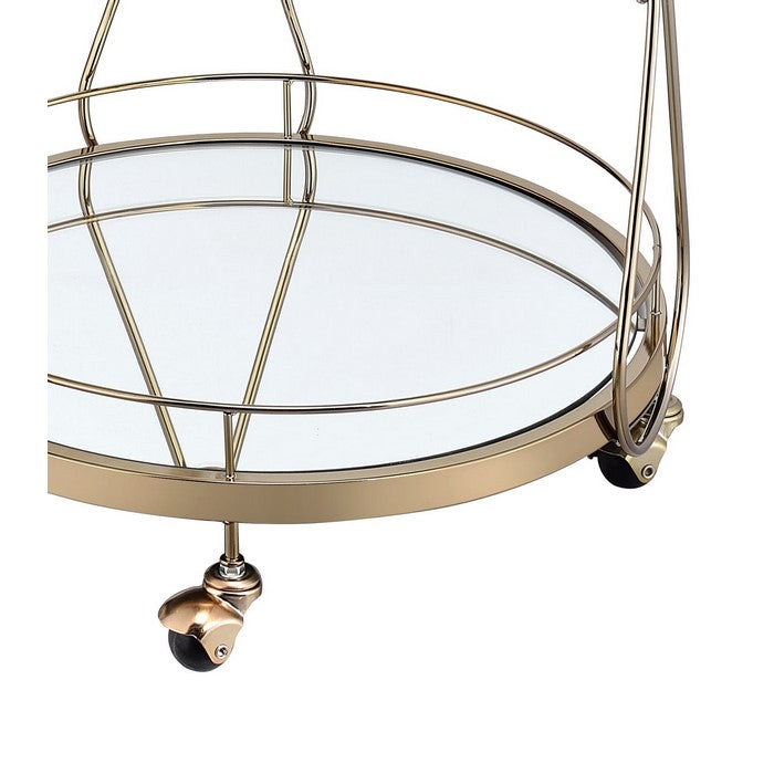 Serving Cart with 2 Glass Shelves and Caster Support, Gold and Clear