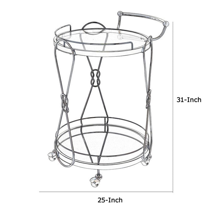 Serving Cart with 2 Glass Shelves and Caster Support, Gold and Clear