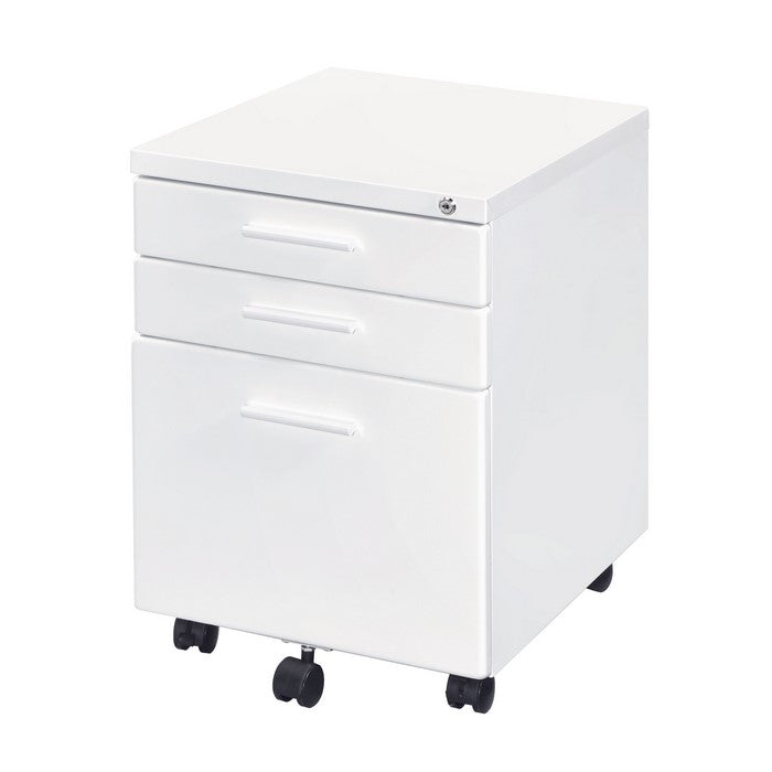 Contemporary Style File Cabinet with Lock System and Caster Support, White