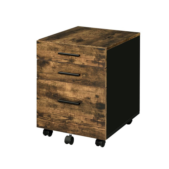 Industrial 3 Drawer Wooden File Cabinet with Caster Support,Brown and Black