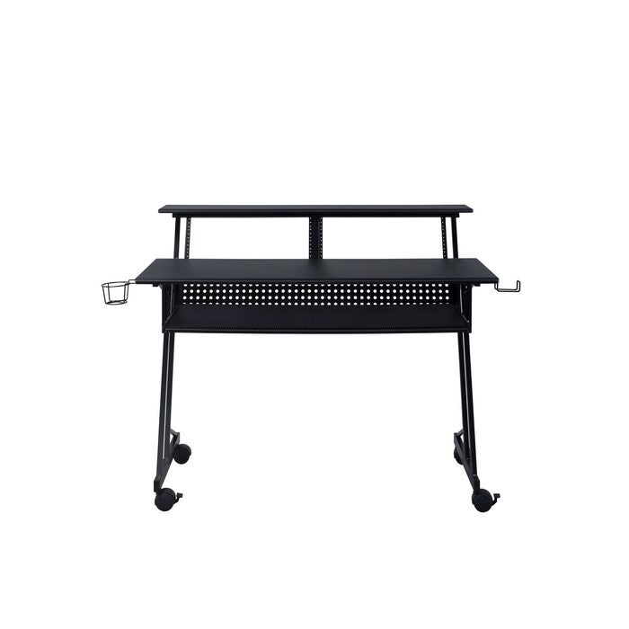 Rectangular Top Computer Desk with 1 Shelf and 1 Cupholder, Black