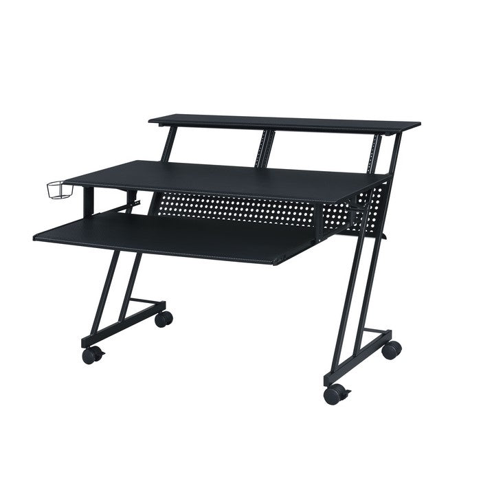 Rectangular Top Computer Desk with 1 Shelf and 1 Cupholder, Black