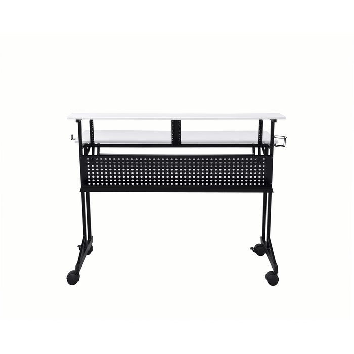 Rectangular Top Computer Desk with 1 Shelf and 1 Cupholder, Black and White