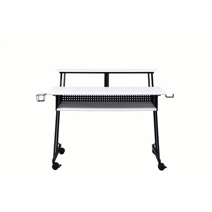 Rectangular Top Computer Desk with 1 Shelf and 1 Cupholder, Black and White