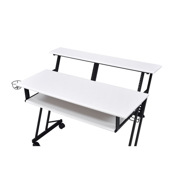 Rectangular Top Computer Desk with 1 Shelf and 1 Cupholder, Black and White