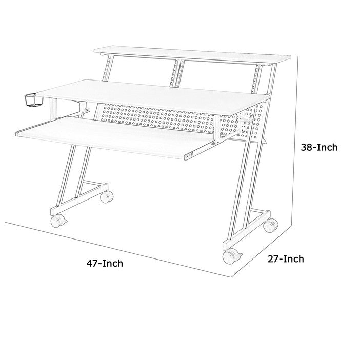 Rectangular Top Computer Desk with 1 Shelf and 1 Cupholder, Black and White