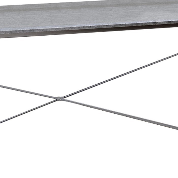 Sled Base Rectangular Table with X shape Back and Wood Top,Gray and Silver