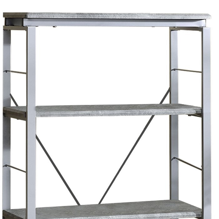 Industrial Bookshelf with 4 Shelves and Open Metal Frame, Silver and Gray