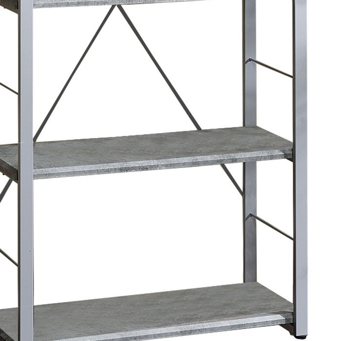 Industrial Bookshelf with 4 Shelves and Open Metal Frame, Silver and Gray