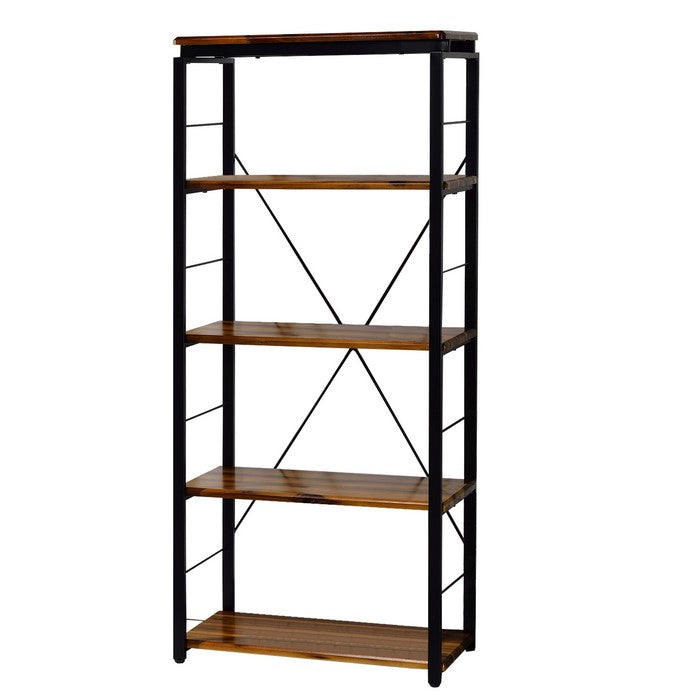 Industrial Bookshelf with 4 Shelves and Open Metal Frame, Brown and Black