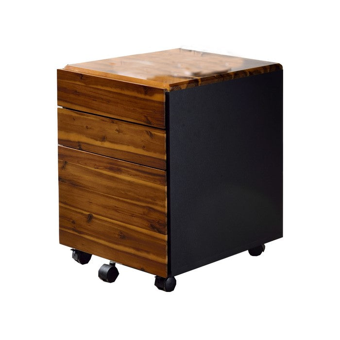 Contemporary File Cabinet with 3 Drawers and Casters, Brown and Black