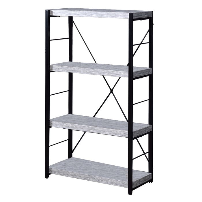 Industrial Bookshelf with 4 Shelves and Open Metal Frame, White and Black