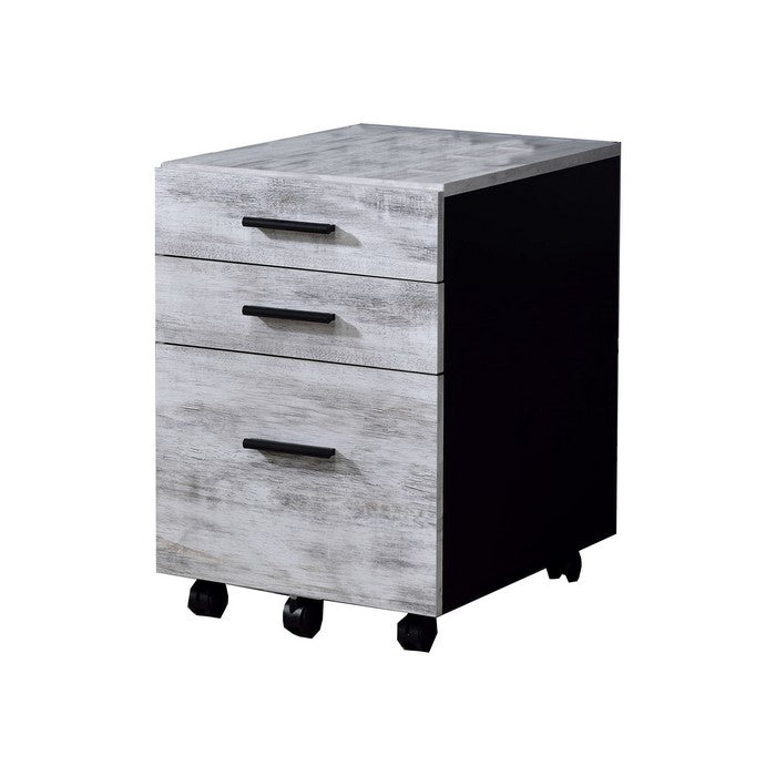 Wooden File Cabinet with 3 Storage Drawers and Casters, White and Gray